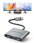 USB C to Dual HDMI Adapter 4K@60Hz, avedio links USB C to HDMI Splitter for Dual Monitors, Dual Output 4K@30Hz, Type C to HDMI Adapter Extended Display Compatible for Thunderbolt 3 (Grey)