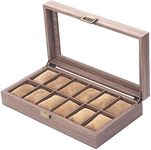 BLOODYRIPPA 12-slot Wood Like PU Leather Watch Box, Watch Storage Organizer with Large Windows, Plated Metal Hardware