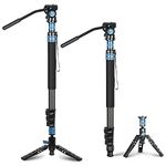 SIRUI P-424FL Camera Monopod for Photography, 198cm Carbon Fibre Monopod with Removable Tripod Stand Base, Travel Monopod with VA-5 Fluid Head for DSLR Camera, Video Camcorder, Max Load 12kg