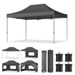 10x15 Heavy Duty Pop Up Canopy Tent with 4 Removable Sidewalls, Easy Setup Commercial Outdoor Canopy, Upgraded Waterproof Windproof Canopy for Parties with Roller Bag, Frame Thickened