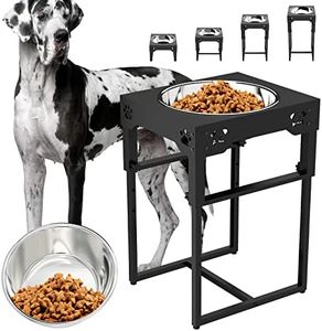Sunmeyke Stainless Steel Elevated Dog Bowls Stand(3.93 Up to 20.3''), Adjustable Raised Dog Bowl for Medium, Large Sized Dog, with 135 OZ/17 Cups Capacity Dog Food Bowls, 6 Neater Heights, DB05-Black…