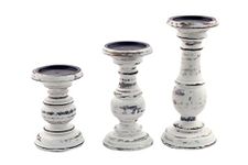 Benzara BM03604 Wooden Pillar Shaped Candleholder (Set of 3) White