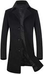 ELETOP Men's Wool Coats Single Breasted Trench Coat Windbreaker Jacket 1871 Black S