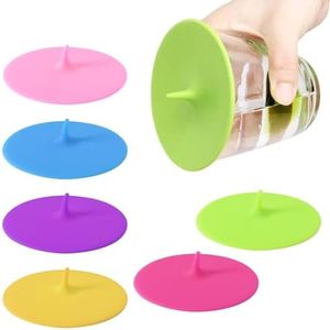 6 Pieces Silicone Lids for Cups, Silicone Lid for Drinking Glasses, Silicone Glass Cover, Anti-Dust, Silicone Lid, Reusable Glass, Colourful Cup Lid for Coffee Mug, Beer Mug (10 cm)