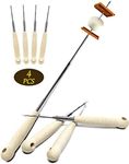 Atigrado 4 Pcs 32 inch Marshmallow Roasting Sticks Extendable Design - Stainless Steel Smores Sticks for Fire Pit Long for Camping, Bonfire, Fireplace, Barbecue Fork with Wooden Handle