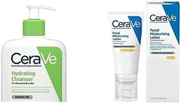 CeraVe Hydrating Cleanser for Normal to Dry Skin 473ml with Hyaluronic Acid & 3 Essential Ceramides & AM Facial Moisturising Lotion SPF30 with Ceramides for Normal to Dry Skin 52 ml
