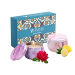 Vervenix Luxury Scented Candles with Reusable Painted Tin Can Set - 100% Natural Soy Wax, Long-Lasting Aromatherapy Candles for Stress Relief and Home Decor, Rose & Lemon Fragrances(Pack of 2)