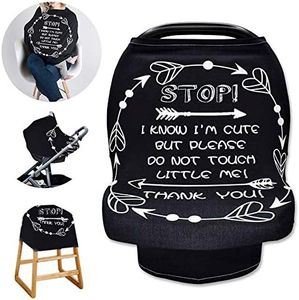 Car Seat Covers for Babies, No Touching Sign Car seat Canopy, Infant Stroller Covers for Newborn Girl Boy, Multiuse Nursing Covers for Breastfeeding, Ultra-Soft Breathable, High Chair Cover, Black