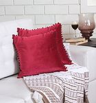 Amazon Brand - Umi Velvet Pompom Cushion Cover 24x24 Inch - Set of 2 Large Square Throw Pillow Covers for Sofa Living Room or Home Decor in Wine Color