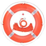 DEDU Life Ring 23 Inch, Boat Safety Throw Rings Orange Life Ring, Solid Life Preserver Ring with 98.5 FT Orange Water Floating Lifesaving Rope and Reflective Tape for Boat