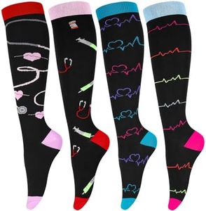 Zuimei 4 Pairs Compression Socks for Nurses 20-30 mmHg Knee High Socks Flight Socks Surgical Compression Socks for Nursing Pregnancy Sports Travel Flight