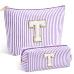 SEFORICO Initial Makeup Bag - Cosmetic Bag Makeup Pouch Make Up Bag Large Capacity Makeup Bag Travel Bag, Teen Girl Gifts Trendy Stuff Self Care Gifts for Women Best Friend Birthday Gifts (Purple T)