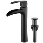 Arkosdex Tall Bathroom Vessel Sink Faucet, Modern Waterfall Bathroom Faucets, Single Handle Lavatory Vanity Faucet for Bowl Sink, 1 Hole Bath Tap with Pop-Up Drain & Water Lines, Brass, Matte Black