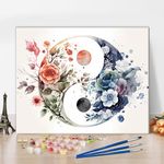 TISHIRON DIY Paint by Number for Adults Abstract Floral Ying Yang Symbol Paint by Numbers for Beginner, Watercolor Meditation Oil Painting for Home Wall Decor 16X20 Inch