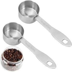 Coffee de café de acero inoxidable, 2 pcs 30 ml de leche en polvo que mide las cucharas de café para medir cucharada con mango largo para café y leche en polvo molido