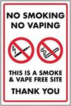 VSafety No Smoking No Vaping/This is a Smoke & Vape Free Zone Sign - 300mm x 400mm - Self Adhesive