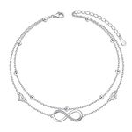 Flyow Layered Infinity Anklet Sterling Silver Anklet Bracelet for Women Charm Adjustable Layered Beach Foot Chain Jewelry Gift for Summer Day