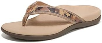 Vionic Women's Tide II Toe Post Sandal - Supportive Ladies Flip Flops That Include Three-Zone Comfort with Orthotic Insole Arch Support, Wheat Camo Leather, 11