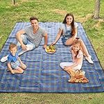 Armo Extra Large Tartan Picnic Blanket With Carrying Handle Waterproof Beach Garden Outdoor Washable Picnic Camping Blanket 200CM X 200CM (Blue)