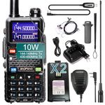 BAOFENG 5RM 10W Handheld Ham Radio Two Way Radio NOAA Receiver Walkie Talkies, 144-148Mhz 430-450Mhz with 2500mAh Battery x 2, Type-C Cable,High Gain Antenna,Hand Mic,Earphone and Programming Cable