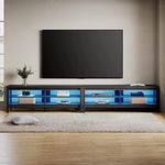 WAMPAT LED TV Stand for 85/100/110/120 Inch TV, Black Entertainment Center with Blue Lights Strip, 2 Pack Media Console Tables with 8 Cubby Storage for Living Room Bedroom, 118"