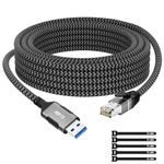 USB to Ethernet Cable 6 FT, USB 3.0 A Male to RJ45 Male Cord, Directly Connected, Aluminum Portable USB to RJ45 Gigabit LAN Network Cable for Laptop, PC, Switch, More, Braided Cable with 5 Pcs Ties