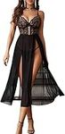 Avidlove Sexy Lingerie for Women Lace Babydoll Lingerie V-Neck Sleepwear Underwear Corset Nightdress Longe Nightwear Side Slit Negligee Black