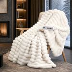Cozy Bliss Heated Striped Faux Fur Blanket Electric Throw 84"x90", Fast Heating, 8 Heat Levels & 8 Timer Settings with Auto-Off, Overheat Protection ETL Certified, Machine Washable, Cream White