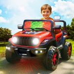 Kidsmate Power Ride Big Battery Operated Car for Kids with LED Lights,Ride On Jeep,4 Wheel Electric Car with Remote & 12V Rechargeable Battery, Perfect Riding Toy for Boys & Girls Ages 3-8 Yr (Red)