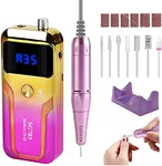 Portable Nail Drill Professional 35000 RPM, MOCOWIND Rechargeable Electric Nail File Machine for Acrylic Nails Gel Polishing, Cordless E-File with Bits Kit for Manicure Salon Home, Yellow & Purple