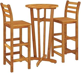vidaXL Mesa y Taburetes Altos de Jardín 3 pzas, Juego de Muebles de Bar, Mesa Sillas Altas, Mesita Asientos Exterior, Madera Maciza Acacia