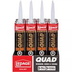 Lepage Quad Sealant - Outdoor Caulk for Window, Door & Siding, Permanently Flexible, Water & UV Resistant - Clear 295 ml Cartridge, 12 Pack