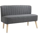 HOMCOM 46" Fabric Loveseat Sofa, Upholstered 2 Seater Couch with Rubber Wood Legs for Bedroom, Living Room, Light Grey