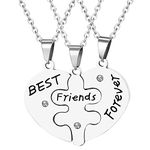 Cupimatch Heart Shape “Best FRIEDS FORERVR” Necklace 3 Pcs Pendant Puzzles Matching Stainless Stee Friendship Necklaces Chain Silver Gold Black…