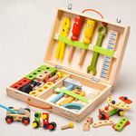 WUDLY® Wooden Tool Box Set for Kids | Montessori Construction & Building Toy with Tools, Nuts & Bolts | Pretend Play DIY Kit | Educational Gift for Boys & Girls (3+ Years)