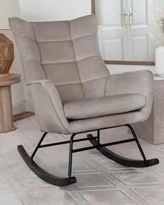 Qiyano Medira Schaukelstuhl Beige Taupe, Schaukelsessel mit Armlehne, Gepolsterter Sessel Wohnzimmer, Hochwertige Verarbeitung, 180 kg Tragkraft