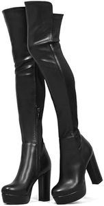 NueiVeiuo Women Comfy Thigh High Boots Platform Over the Knee Boots Chunky Heel Long Boots Black-PU Size 41