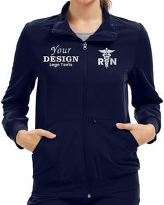 Kitmaz Custom Scrub Jackets for Woman- Zip Front Soft Stretch Stand Collar Classic Fit with 3 Pockets(Navyblue, X-Large)