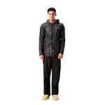 WATER FIGHTER by ZEEL Rain Coat for Men with Adjustable Hood, Polyester Waterproof Full Sleeves Raincoat, Top and Bottom Set Rainwear, Front Zip with Flap, Lightweight Raincoat (EWF74, Black, XL)