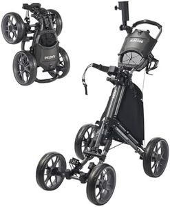 FLAGTAG Golf Push Cart 4-Wheels,Folding Golf Cart, Golf Pull cart with Cup Holder,Umbrella Holder,Cooler Bag, Foldable with one-Click,Handle Height Adjustable,Drink Holder,Walking Push cart