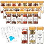 4oz Glass Spice Jars with Bamboo Lids,24 Pack Empty Seasoning Bottles with Shaker Lids and 120 Spice Labels,120ml Square Spice Containers for Spice Rack,Pantry,Drawer(Funnel include)