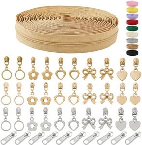 MYLbeter 10 Yards Sewing Zipper Tapes with 40 pcs Assorted Charm Pulls Bulk Nylon Coin Zippers for Bags and Purses Tailor DIY Craft Sewing Supplies (#5 Khaki)