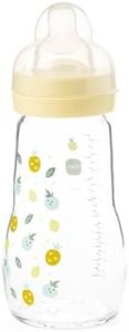 MAM Feel Good Glass Bottle | 1 Pack (1 x 260ml) | MAM Glass Bottle with Medium Flow Teat Size 2 | Baby Accessories for Newborn | Yellow (Various Designs)