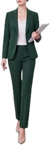 QRNPV Women's Two Piece Pants Suits - Wrinkle-Free High End Business Dressy Formal Casual Blazer Set - Professional Work Office Outfit Hunter Green