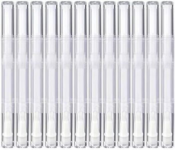 MOTYYA 3 ml Transparent Twist Pens, Empty Nail Oil Pen with Brush Tip, Cosmetic Lip Gloss Container Applicators Eyelash Growth Liquid Tube, White, 12X