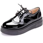 WUIWUIYU Womens Casual Patent Leather Lace-Up British Style Platform Brogues Oxford Saddle Shoes Black Size 10