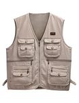 Sukany Men's Multi Pockets Cotton Outdoor Safari Fishing Vest Utility Photo Gilet Travel Journalist Hunting Hiking Jacket Waistcoat Beige L