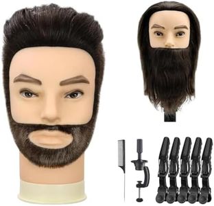 Barber Mannequin Head, 8" Male Mannequin Head 100% Real Human Hair With Beard, Professional Training Doll Manikin Head for Practicing Hair Cutting and Styling, Black