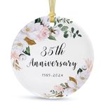 SIABERTERL 35th Anniversary Ornament 2024,35th Anniversary for Couple Parents,35 Years Anniversary Ceramic Ornament for Home Weddings with Ribbon and Love Color Gift Box