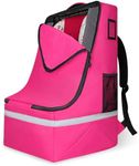 LARIPOP Car Seat Travel Bag for Airplane,Infant Seat Travel Bag with Shoulder Strap,Padded Car Seats Backpack with Reflective Stripes,Large Carseat Carrier Bag Travel Car Seat Cover,Pink